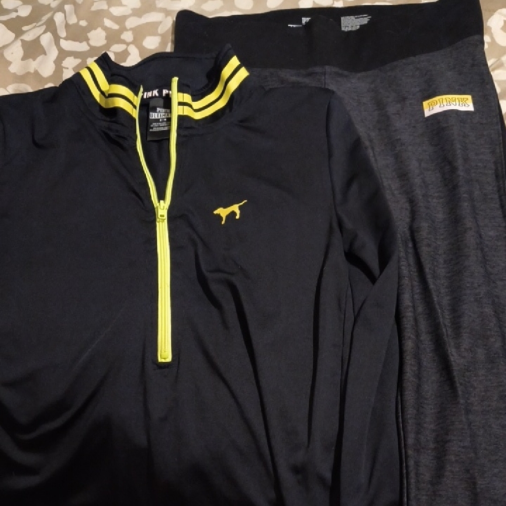 PINK Victoria's Secret Kids Black and Yellow Zip-Up Shirt